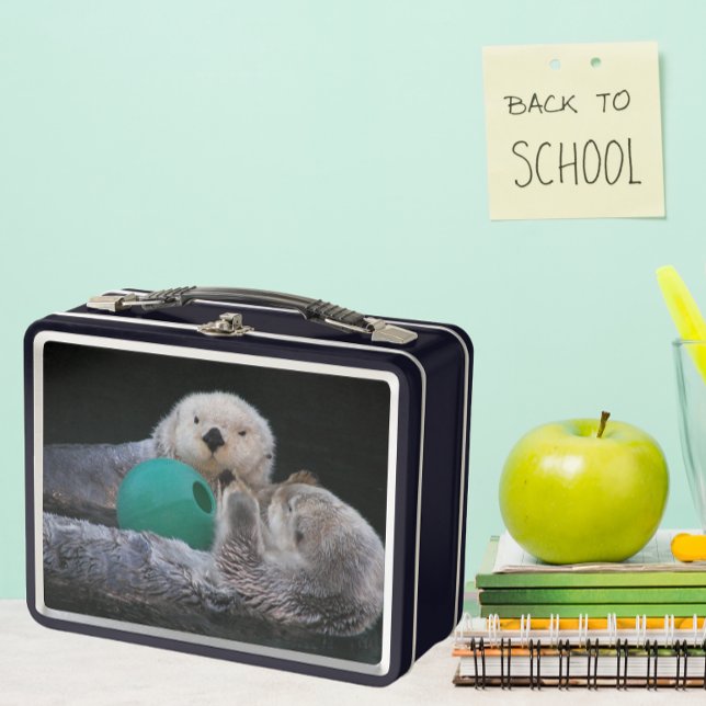 Cute Playful Sea Otters Metal Lunch Box (In Situ School)