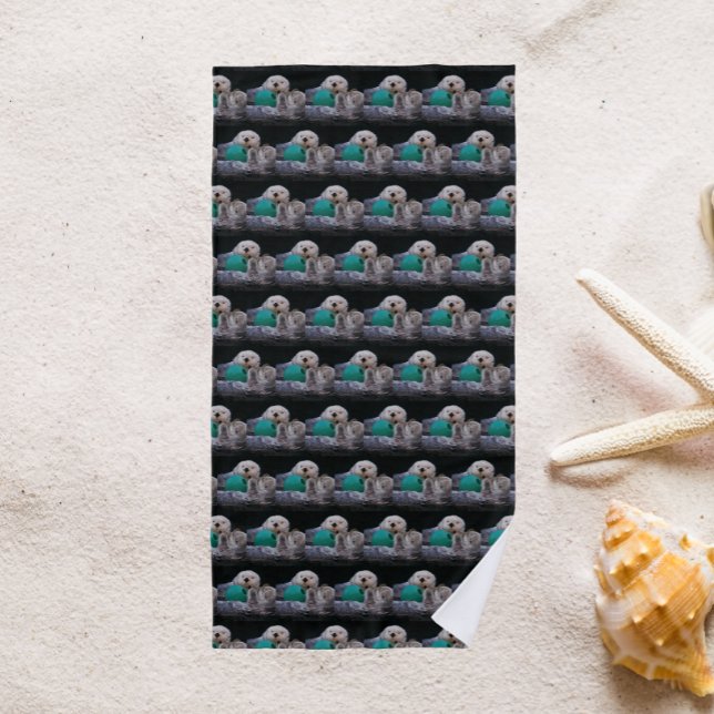 Cute Playful Sea Otters Pattern Beach Towel (In Situ Beach)