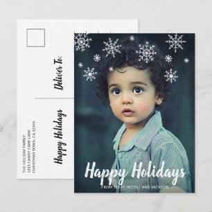 Cute Playful Snowflakes Photo Modern Christmas Holiday Postcard
