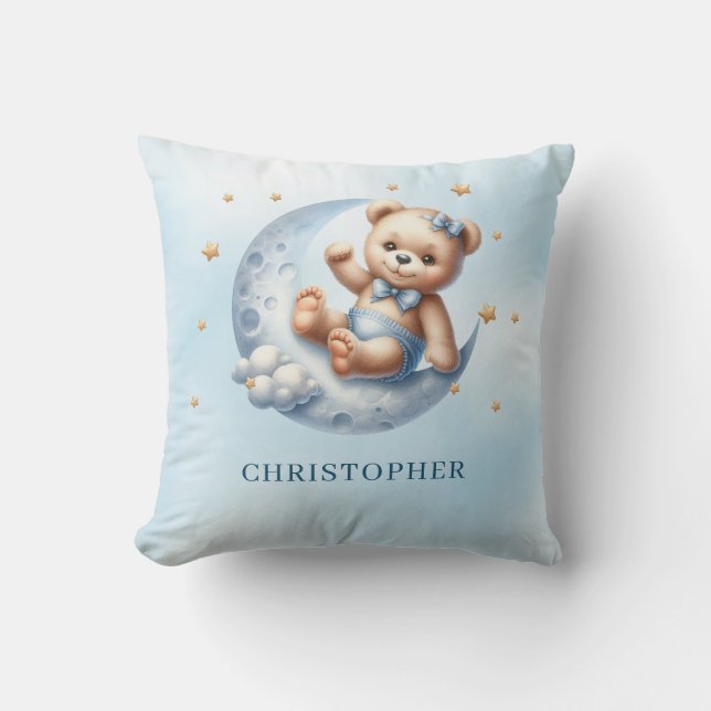 Cute playful teddy bear over the moon cushion (Front)