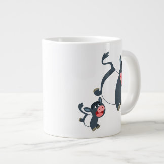Cute Playing Cartoon Belted Galloway Cow and Calf Large Coffee Mug