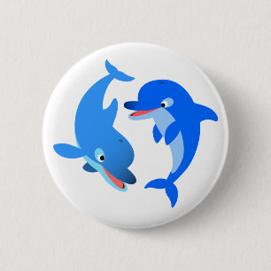 Cute Playing Cartoon Dolphins Button Badge