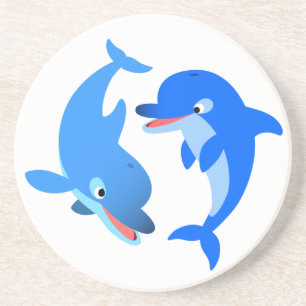 Cute Playing Cartoon Dolphins Coaster