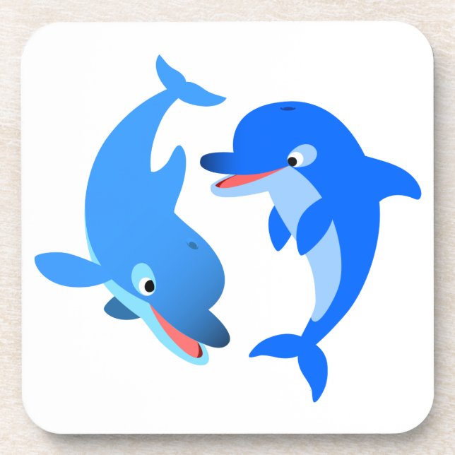 Cute Playing Cartoon Dolphins Coasters Set (Front)