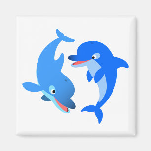 Cute Playing Cartoon Dolphins Magnet