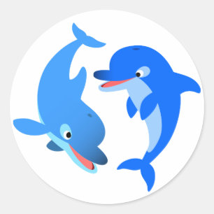 Cute Playing Cartoon Dolphins Sticker