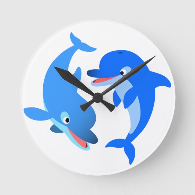 Cute Playing Cartoon Dolphins Wall Clock (Front)