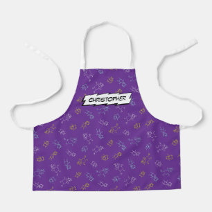 Cute playing kids pattern purple custom name apron