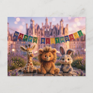 Cute Plush Animals with Happy Birthday Banner Postcard