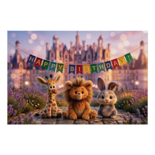 Cute Plush Animals with Happy Birthday Banner Poster
