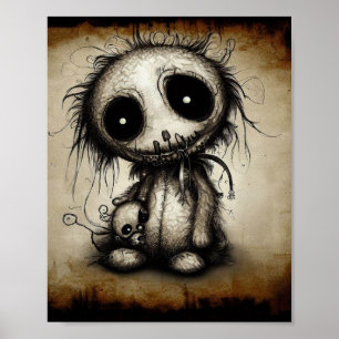cute plush creature big black eyes, vintage style  poster