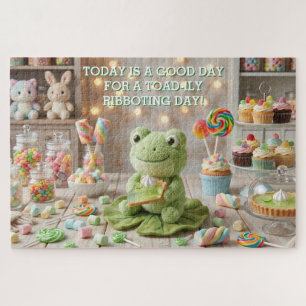 Cute Plush Frog holding Key Lime Pie  Jigsaw Puzzle