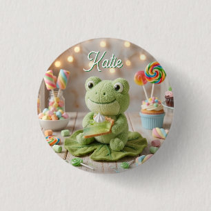Cute Plush Frog holding Key Lime Pie Personalised 3 Cm Round Badge