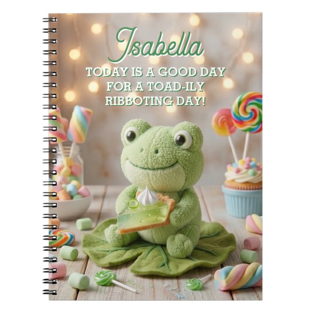 Cute Plush Frog holding Key Lime Pie Personalised Notebook (Front)