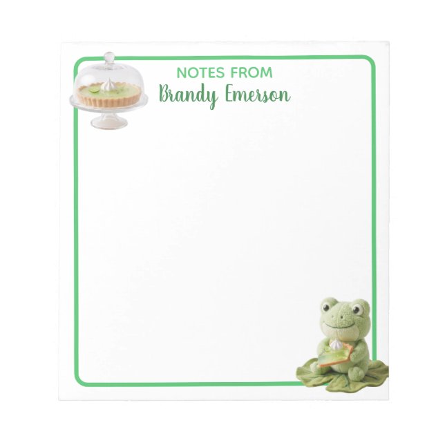 Cute Plush Frog holding Key Lime Pie Personalised Notepad (Front)