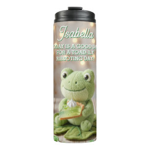Cute Plush Frog holding Key Lime Pie Personalised  Thermal Tumbler