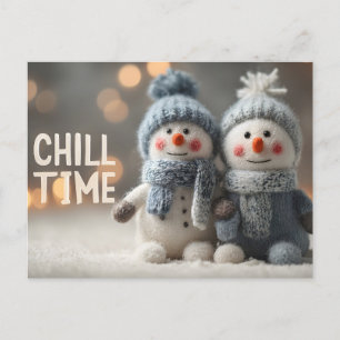 Cute Plush Snowman Dolls with Knit Hats Holiday Postcard