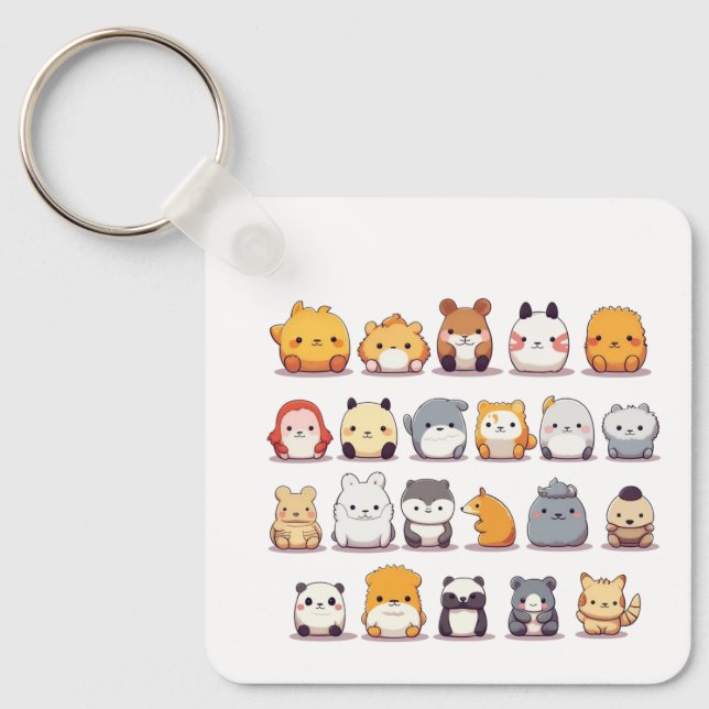 Cute Plushie Animals Japanese Anime Chibi Art Key Ring (Front)