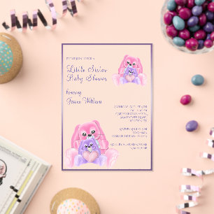 Cute Plushies Little Sister Baby Shower Acrylic Invitations