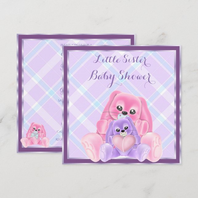 Cute Plushies Little Sister Baby Shower Invitation (Front/Back)