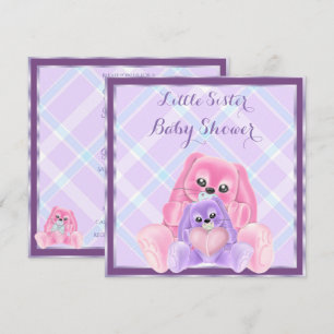 Cute Plushies Little Sister Baby Shower Invitation