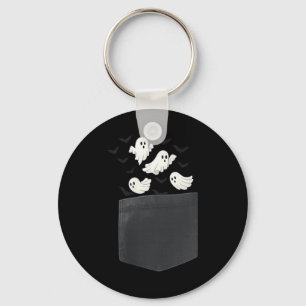 Cute Pocket Ghosts with Flying Bats Halloween Key Ring