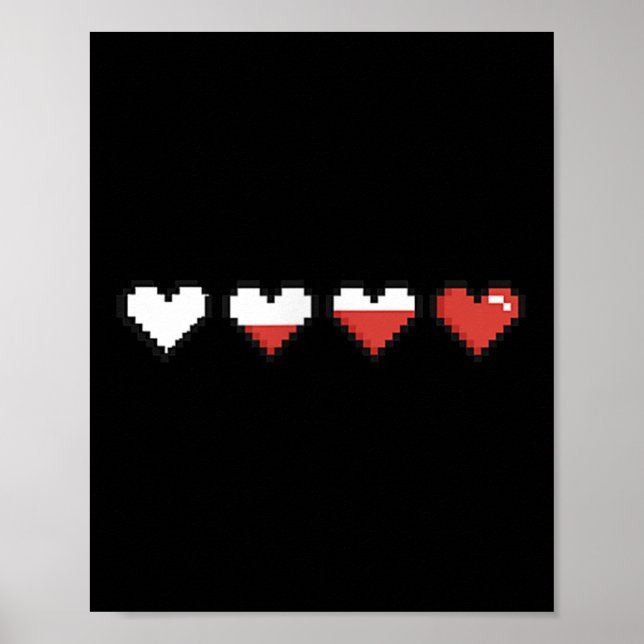Cute Pocket Pixel Red Heart Valentine’s Day  Poster (Front)