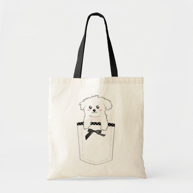 Cute Pocket Puppy Dog Tote Bag (Front)