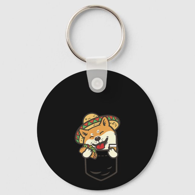 Cute Pocket Shiba Inu Mexican Dog Taco Tequila Key Ring (Front)