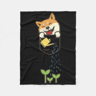 Cute Pocket Shiba Inu Shirt Dog Lover Plants Garde Fleece Blanket