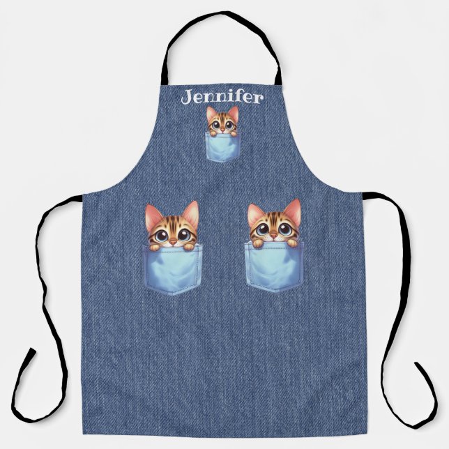Cute Pocket Tabby Cat All-Over Print Apron (Front)