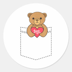 Cute Pocket Teddy Bear Hugging Heart - 2020 Valent Classic Round Sticker