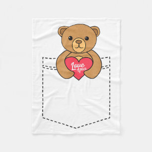Cute Pocket Teddy Bear Hugging Heart - 2020 Valent Fleece Blanket