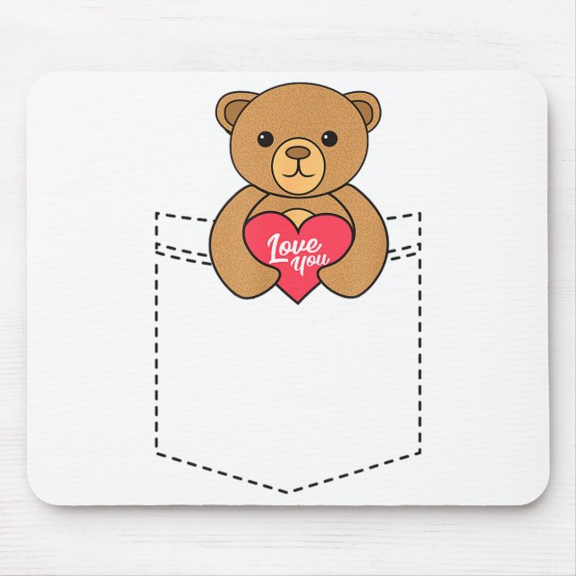Cute Pocket Teddy Bear Hugging Heart - 2020 Valent Mouse Mat (Front)
