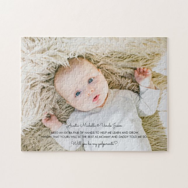 Cute Poem Will You Be My Godparents Photo Jigsaw Puzzle (Horizontal)