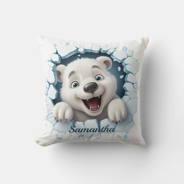 Cute Polar Bear 3D Christmas Cushion (Front)