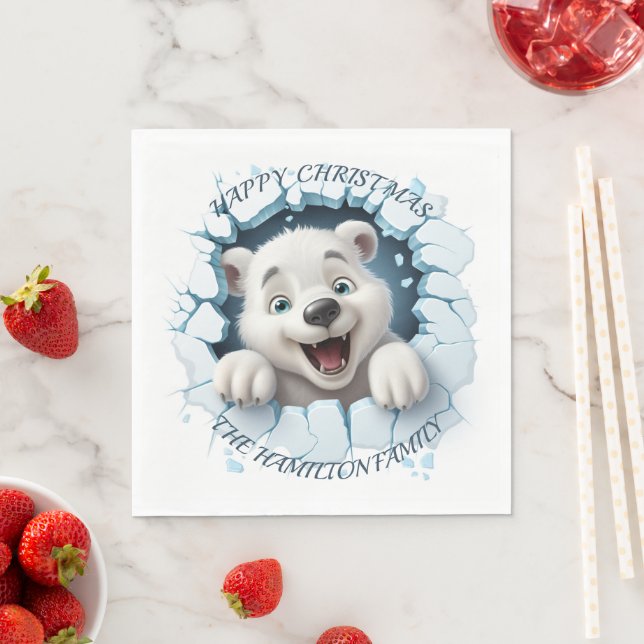 Cute Polar Bear 3D Christmas Napkin (Insitu)