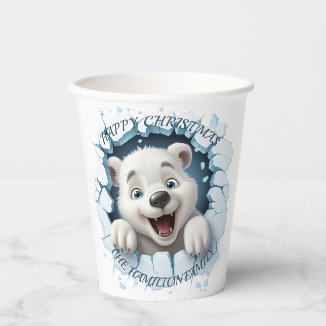 Cute Polar Bear 3D Christmas Paper Cups (Front)