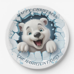 Cute Polar Bear 3D Christmas Paper Plate