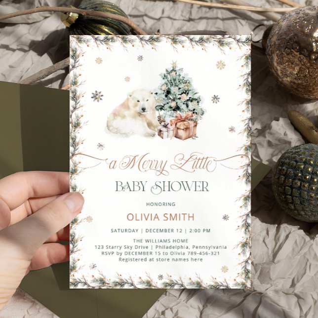 Cute Polar Bear A merry Little Baby Shower  Invitation (Creator Uploaded)
