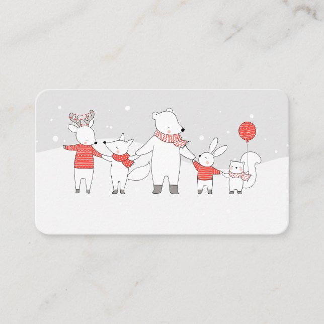 Cute Polar Bear and Friends Holiday Party Place Card (Front)