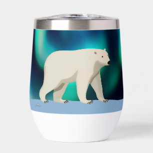 Cute Polar Bear and Northern Lights