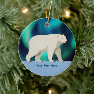 Cute Polar Bear and Northern Lights Ceramic Tree Decoration
