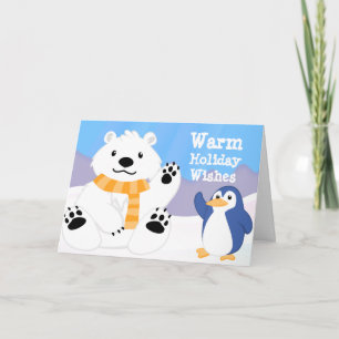 Cute Polar Bear and Penguin Holiday Card