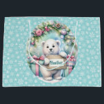 Cute Polar Bear Baby Girl's Personalise Name Large Gift Bag<br><div class="desc">Sweet Polar Bear Personalise Name Christmas</div>