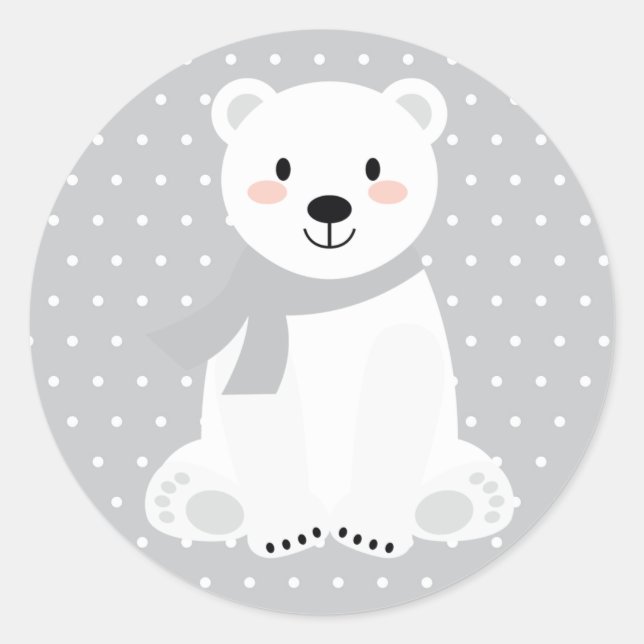Cute Polar Bear Baby Shower Grey Classic Round Sticker (Front)