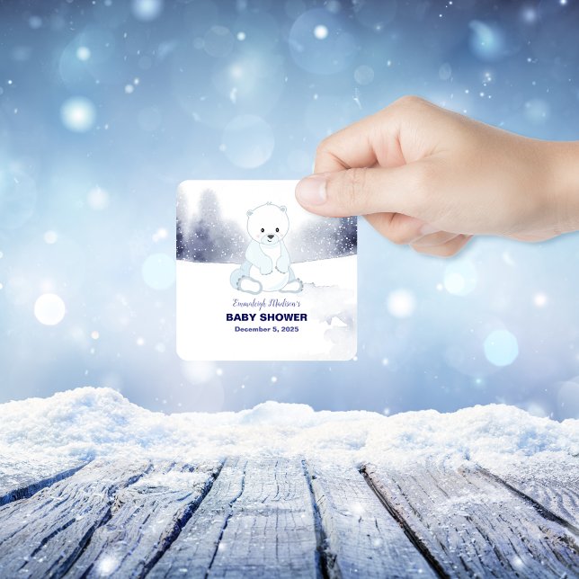 Cute Polar Bear Baby Shower Party Favour Square Sticker (Creator Uploaded)
