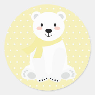Cute Polar Bear Baby Shower Yellow Classic Round Sticker