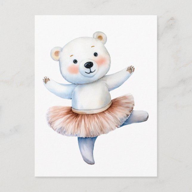 Cute polar bear ballerina dancing ballet holiday postcard (Front)