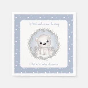 Cute Polar Bear Blue Winter Boy Baby Shower Napkin